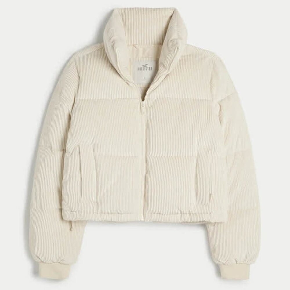 Hollister Cream Corduroy Puffer Jacket